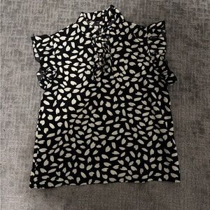 Black and White Printed Ruffle Sleeve Blouse